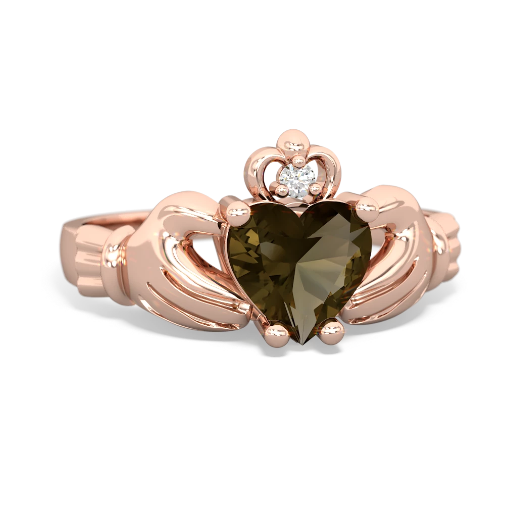 Smoky Quartz Claddagh Diamond Crown 14K Rose Gold ring R2372
