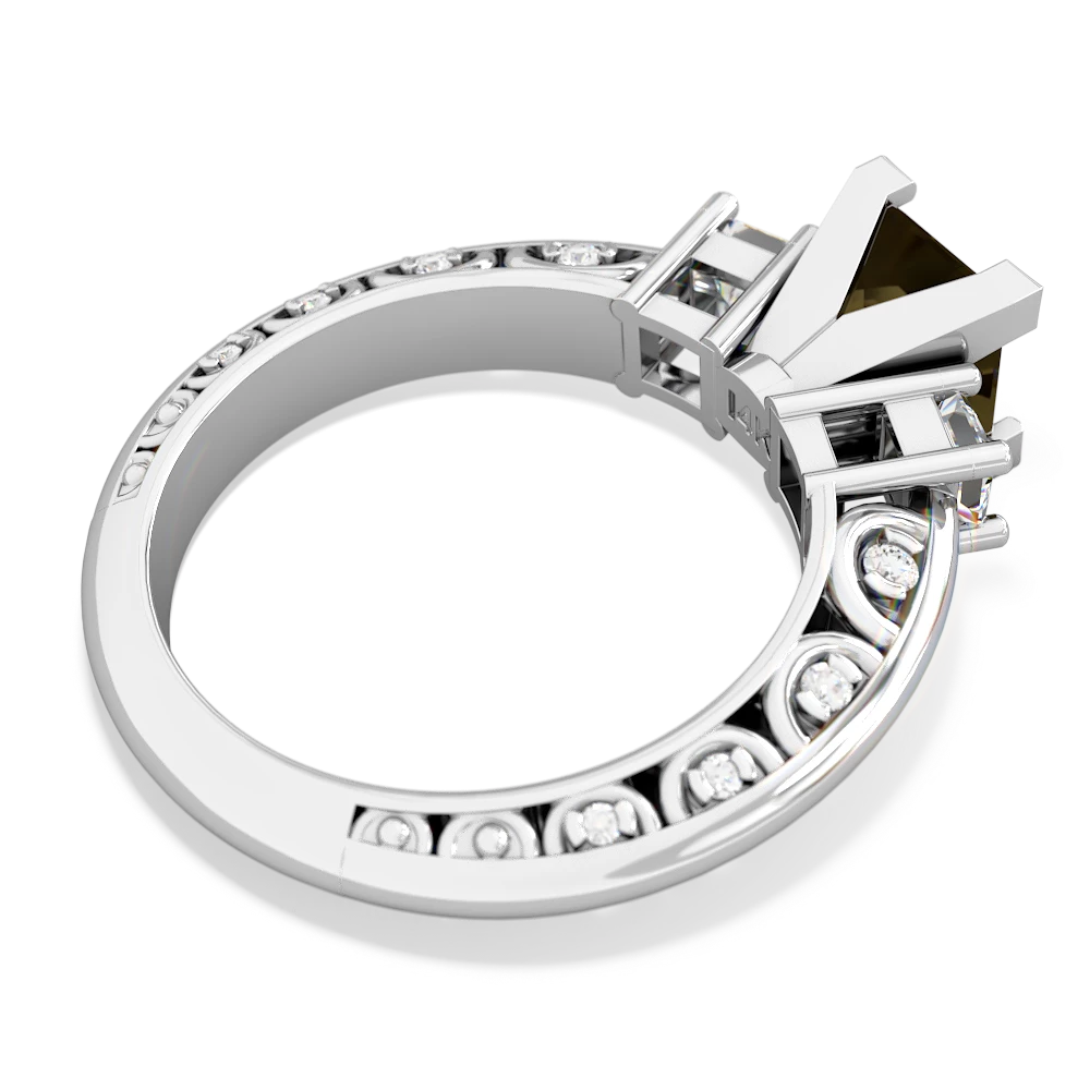 Smoky Quartz Art Deco Diamond Engagement 6Mm Princess 14K White Gold ring R2001