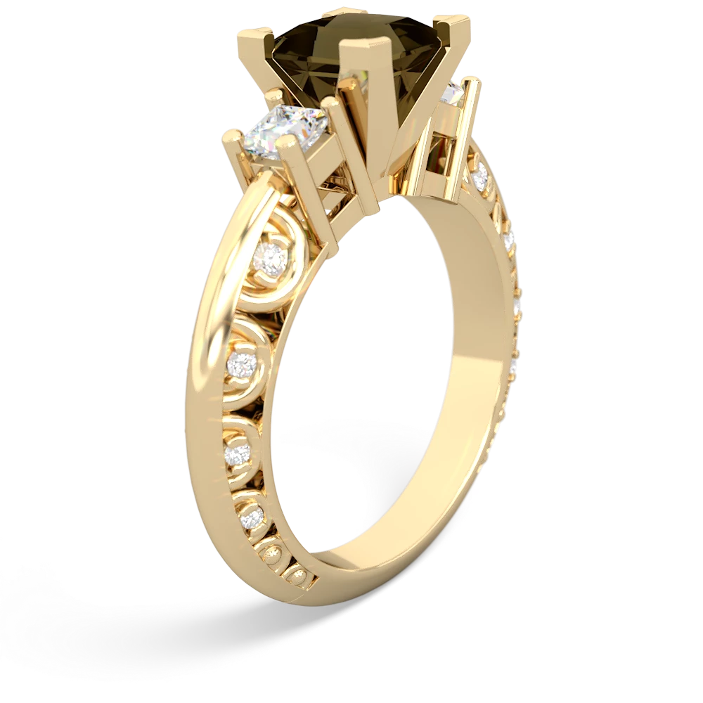 Smoky Quartz Art Deco Diamond Engagement 6Mm Princess 14K Yellow Gold ring R2001