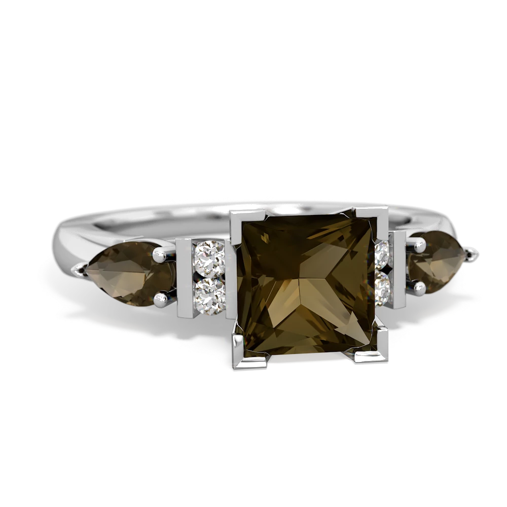 Smoky Quartz 6Mm Princess Eternal Embrace Engagement 14K White Gold ring C2002