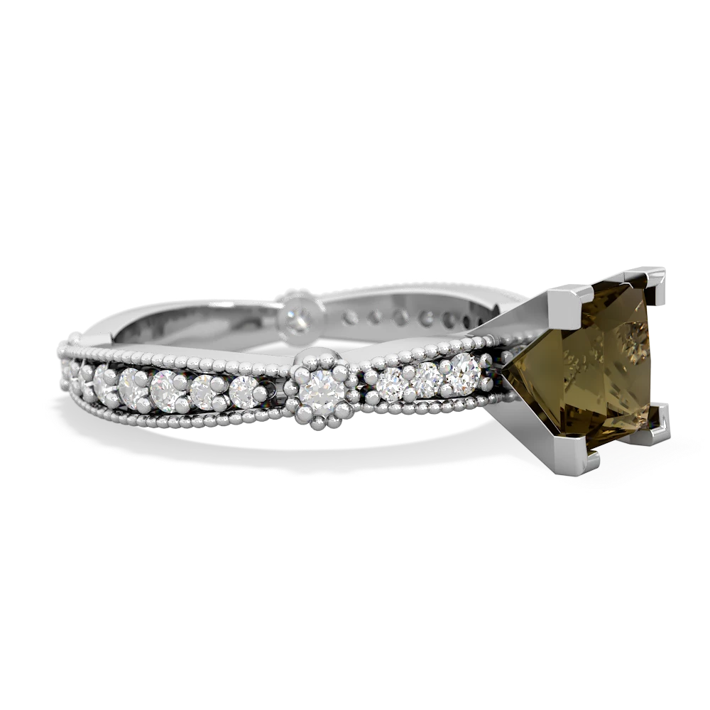 Smoky Quartz Sparkling Tiara 6Mm Princess 14K White Gold ring R26296SQ