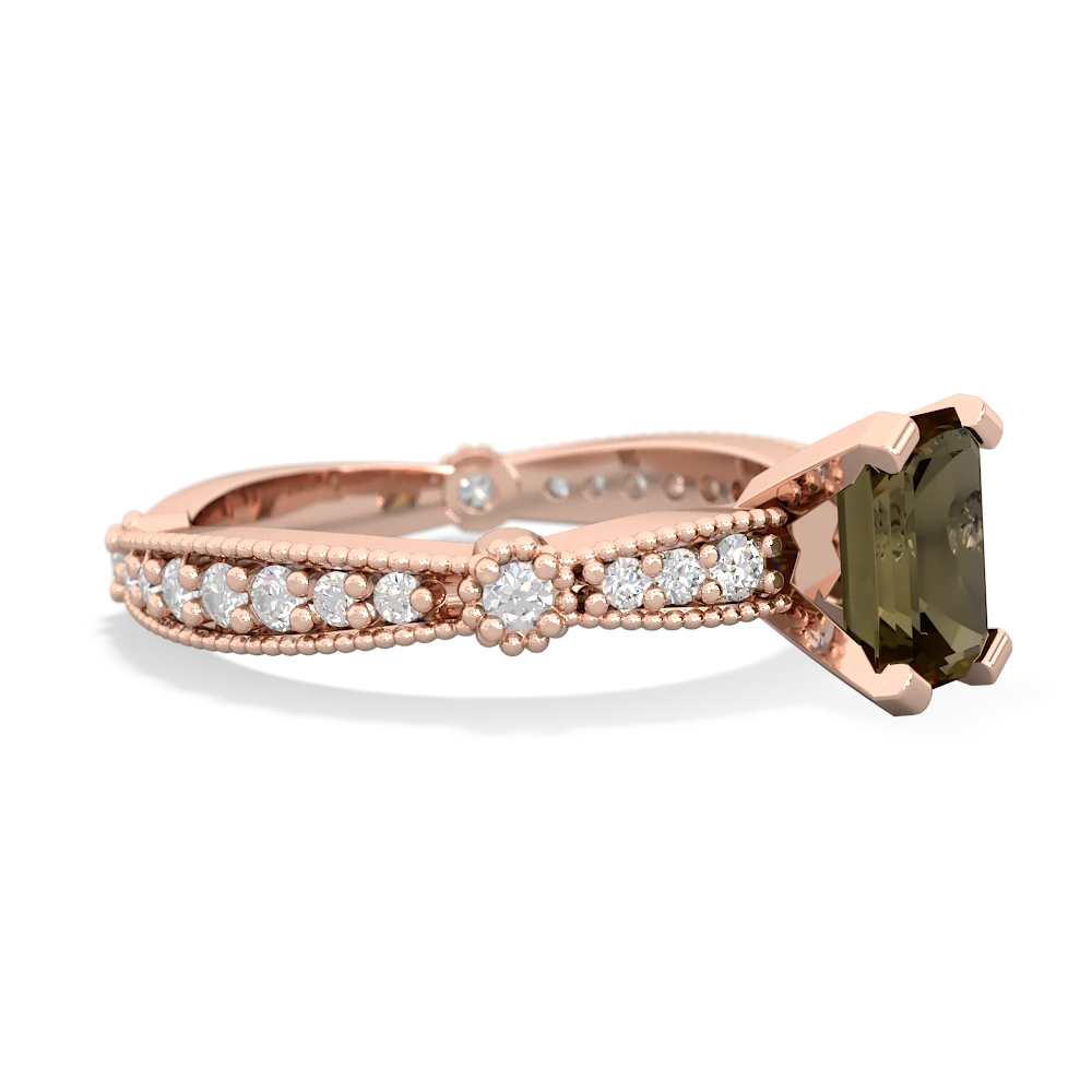 Smoky Quartz Sparkling Tiara 7X5mm Emerald-Cut 14K Rose Gold ring R26297EM