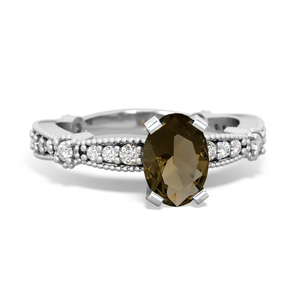 Smoky Quartz Sparkling Tiara 7X5mm Oval 14K White Gold ring R26297VL