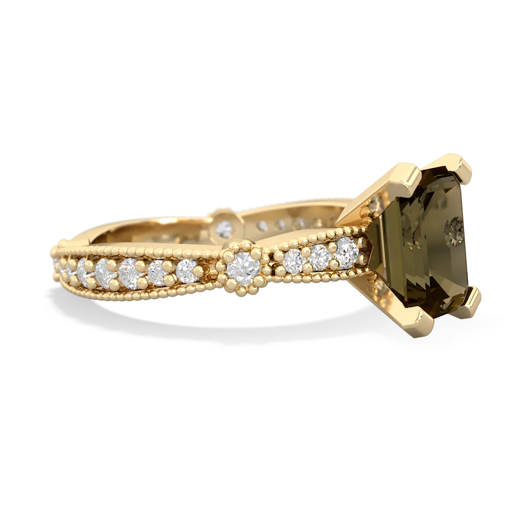 Smoky Quartz Sparkling Tiara 8X6 Emerald-Cut 14K Yellow Gold ring R26298EM