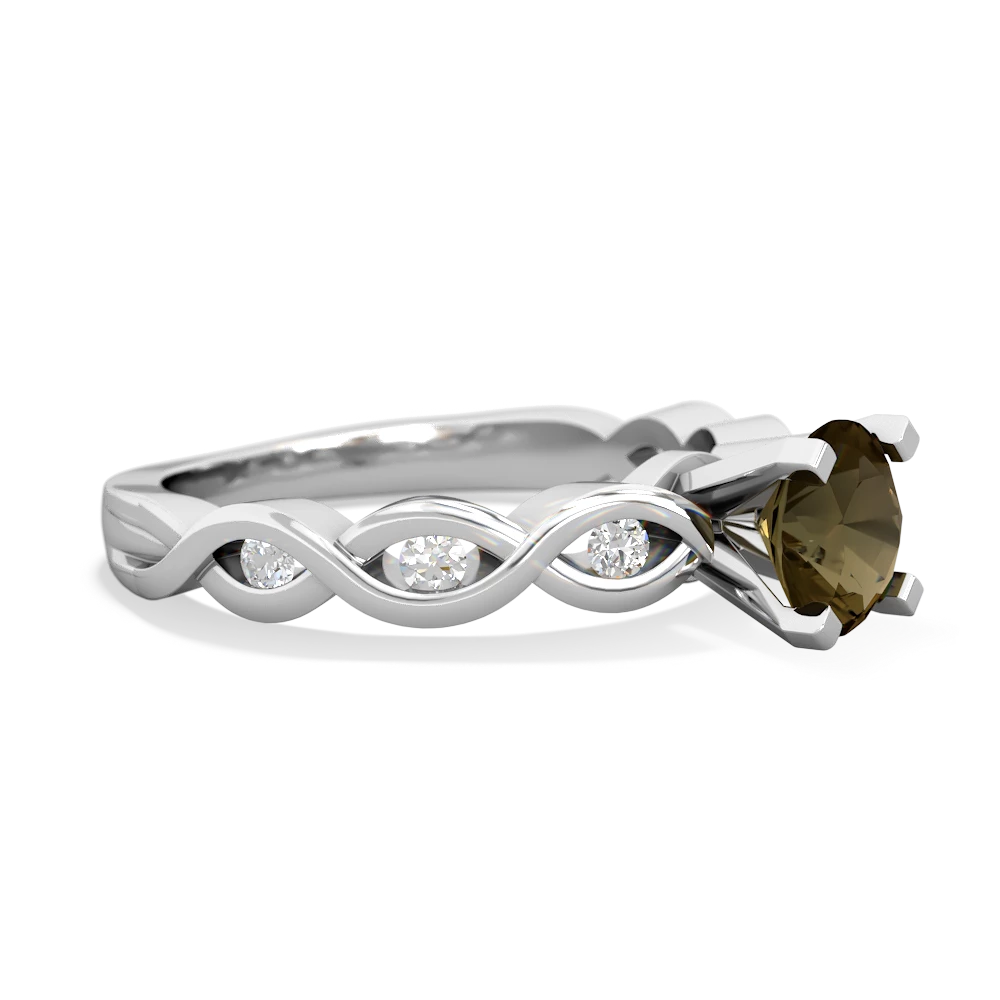Smoky Quartz Infinity 6Mm Round Engagement 14K White Gold ring R26316RD
