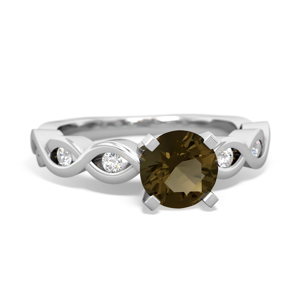 Smoky Quartz Infinity 6Mm Round Engagement 14K White Gold ring R26316RD