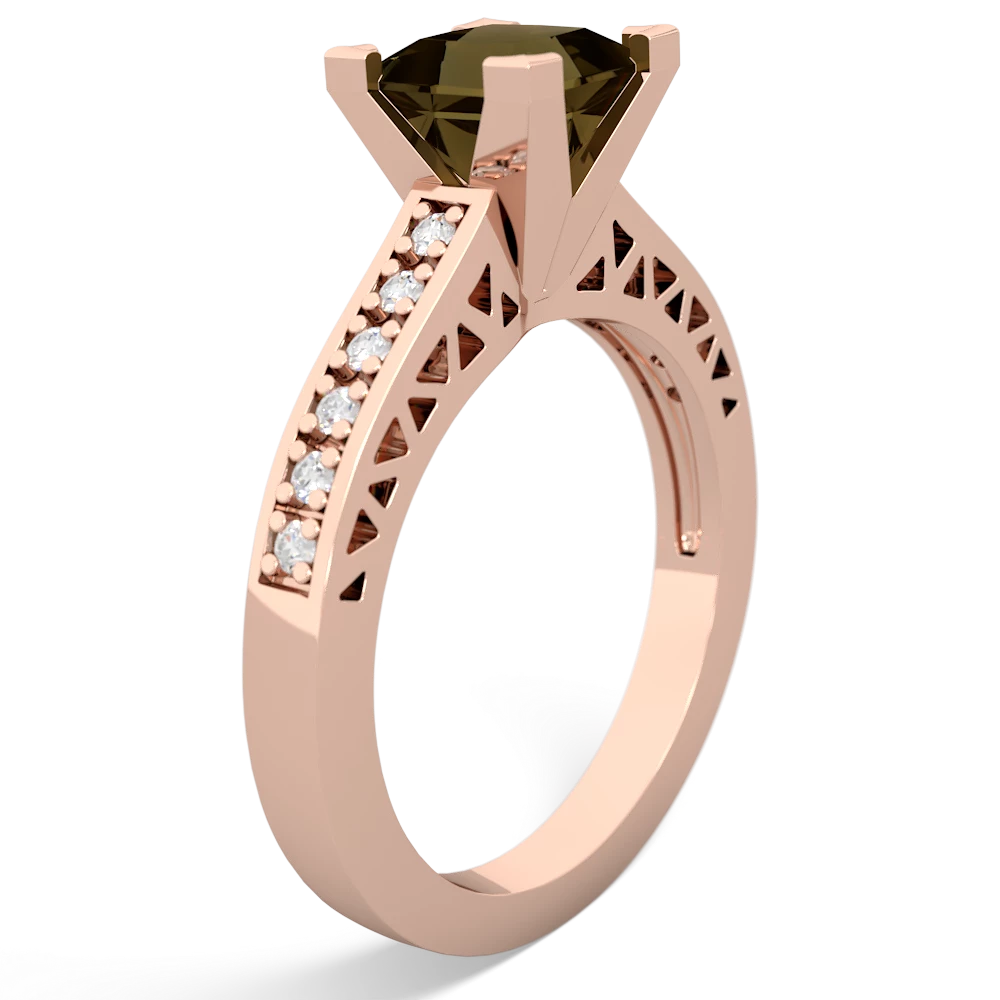 Smoky Quartz Art Deco Engagement 6Mm Princess 14K Rose Gold ring R26356SQ