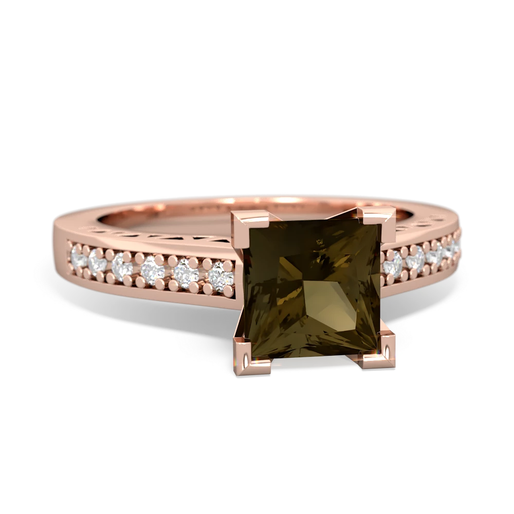 Smoky Quartz Art Deco Engagement 6Mm Princess 14K Rose Gold ring R26356SQ