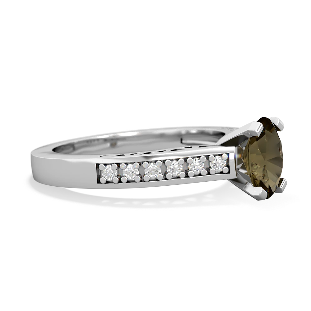 Smoky Quartz Art Deco Engagement 7X5mm Oval 14K White Gold ring R26357VL