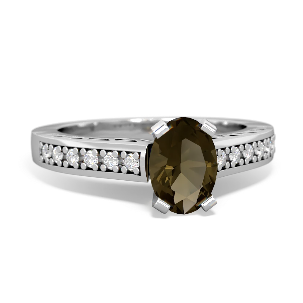 Smoky Quartz Art Deco Engagement 7X5mm Oval 14K White Gold ring R26357VL