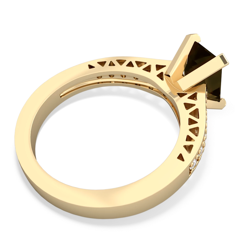 Smoky Quartz Art Deco Engagement 8X6mm Emerald-Cut 14K Yellow Gold ring R26358EM