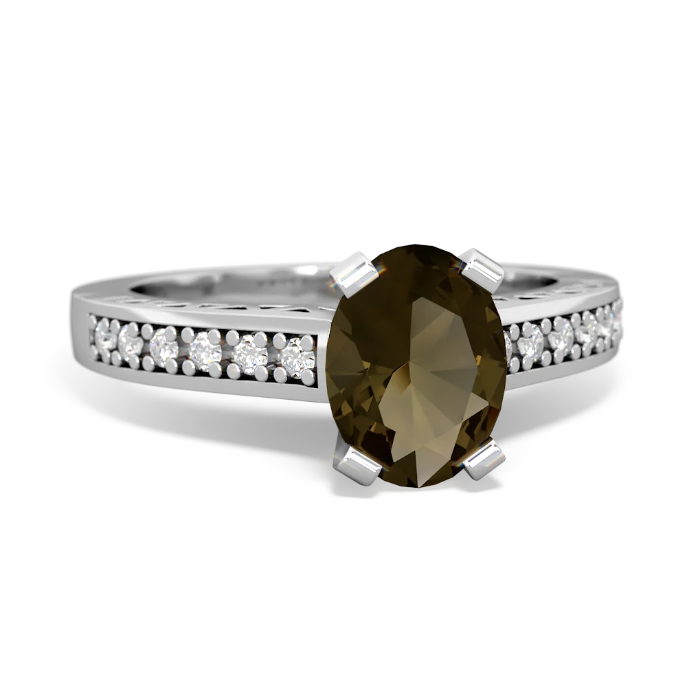 Smoky Quartz Art Deco Engagement 8X6mm Oval 14K White Gold ring R26358VL