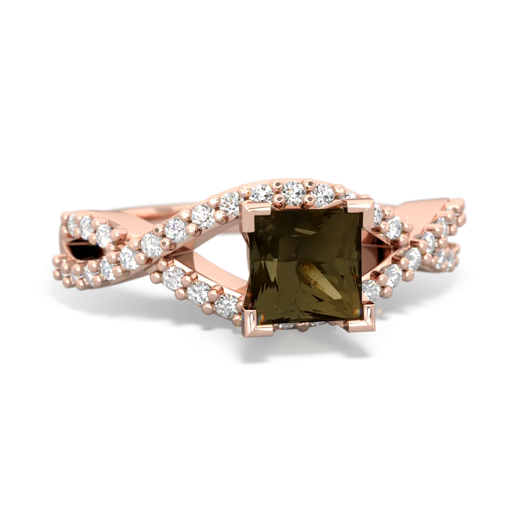 Smoky Quartz Diamond Twist 5Mm Square Engagment  14K Rose Gold ring R26405SQ