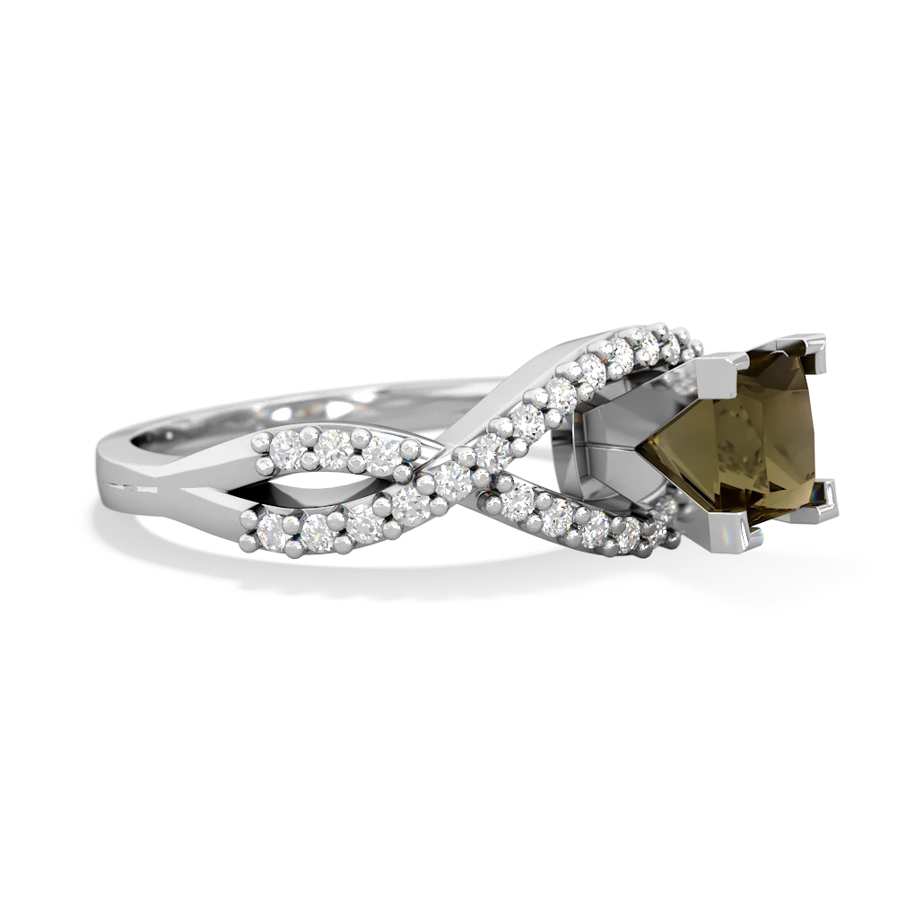 Smoky Quartz Diamond Twist 5Mm Square Engagment  14K White Gold ring R26405SQ