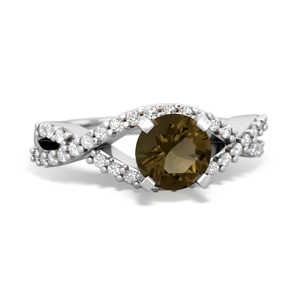 Smoky Quartz Diamond Twist 6Mm Round Engagment  14K White Gold ring R26406RD