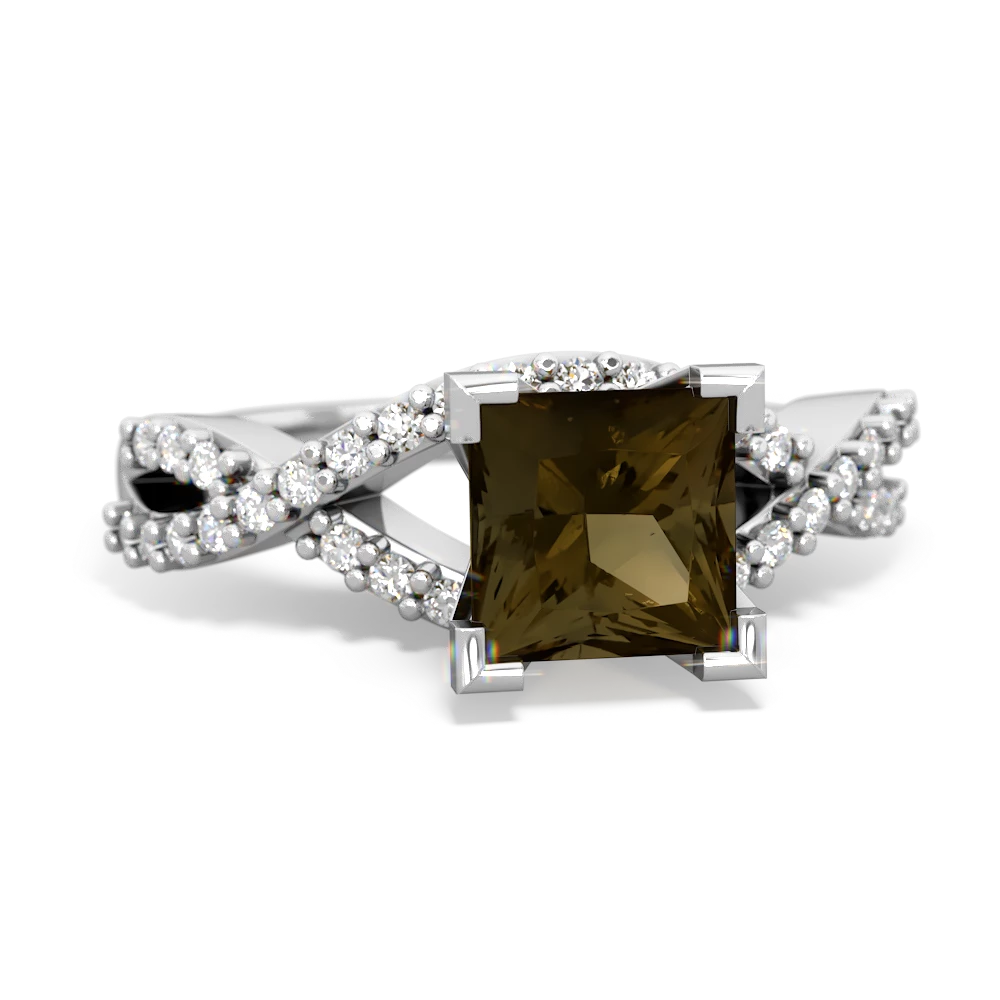 Smoky Quartz Diamond Twist 6Mm Princess Engagment  14K White Gold ring R26406SQ