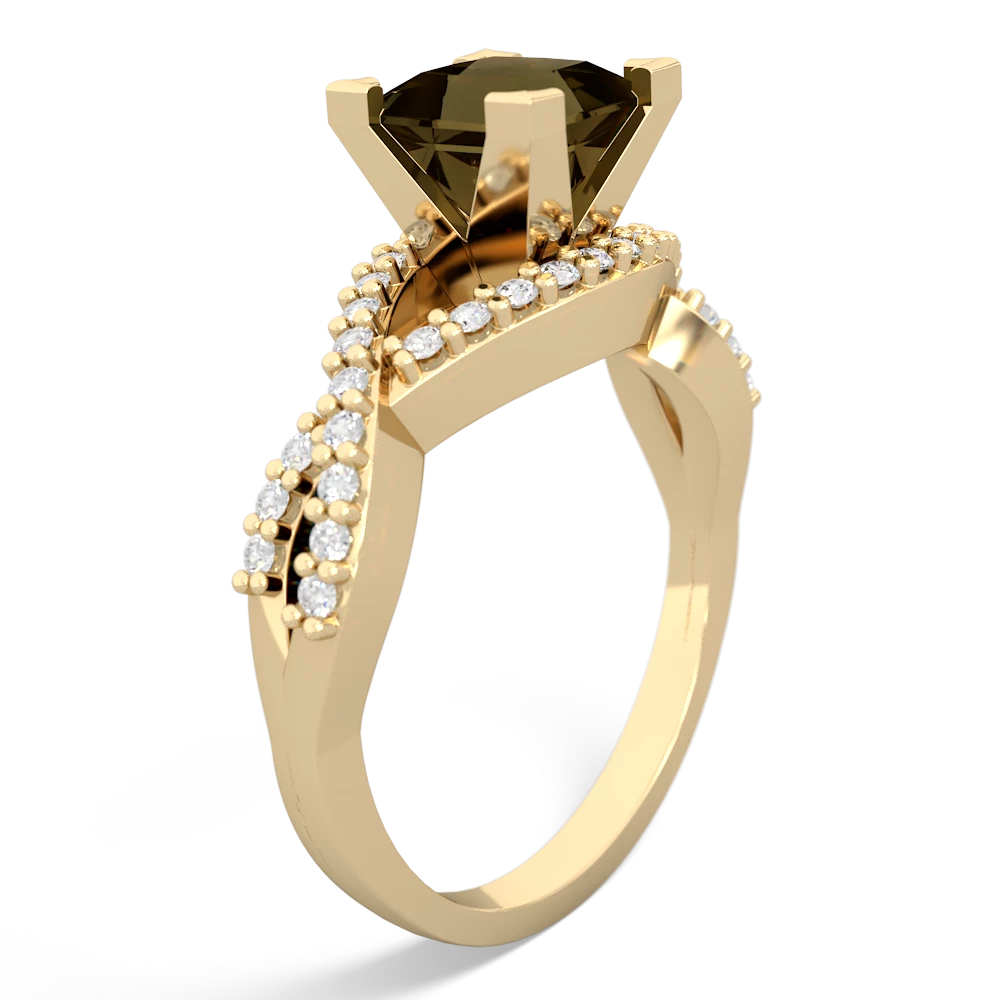 Smoky Quartz Diamond Twist 6Mm Princess Engagment  14K Yellow Gold ring R26406SQ