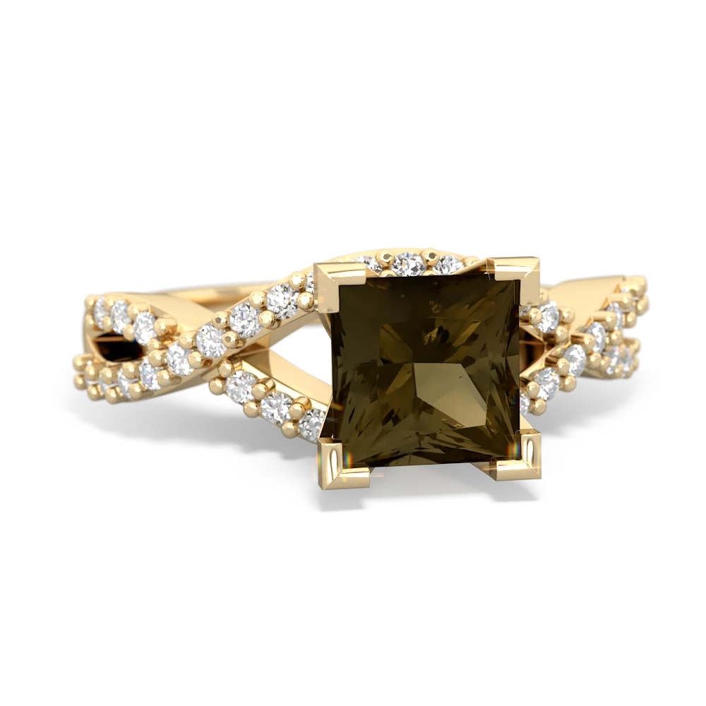 Smoky Quartz Diamond Twist 6Mm Princess Engagment  14K Yellow Gold ring R26406SQ