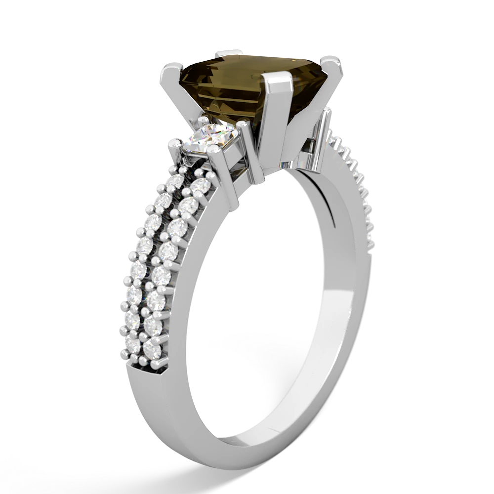 Smoky Quartz Classic 8X6mm Emerald-Cut Engagement 14K White Gold ring R26438EM