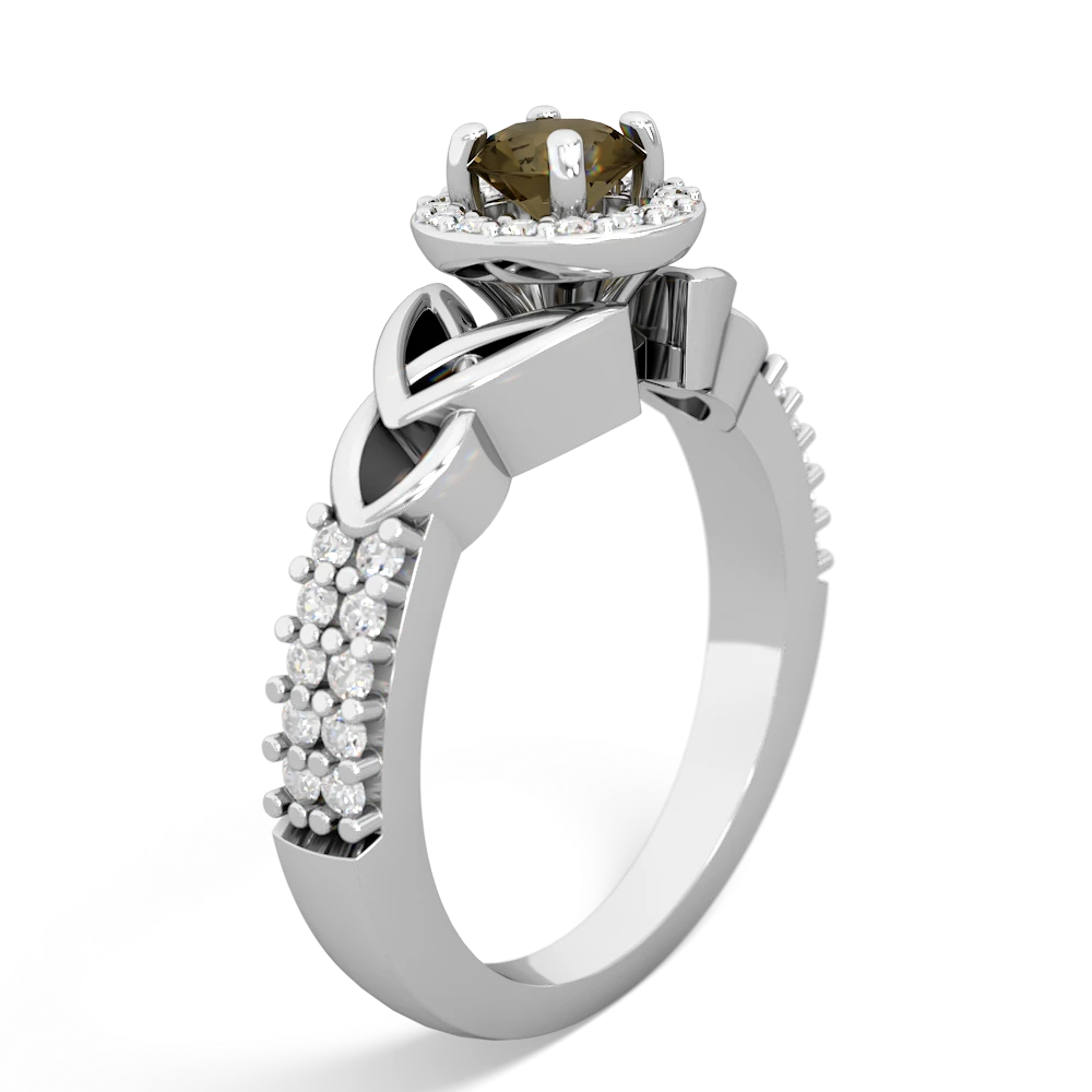 Smoky Quartz Celtic Knot Halo 14K White Gold ring R26445RH