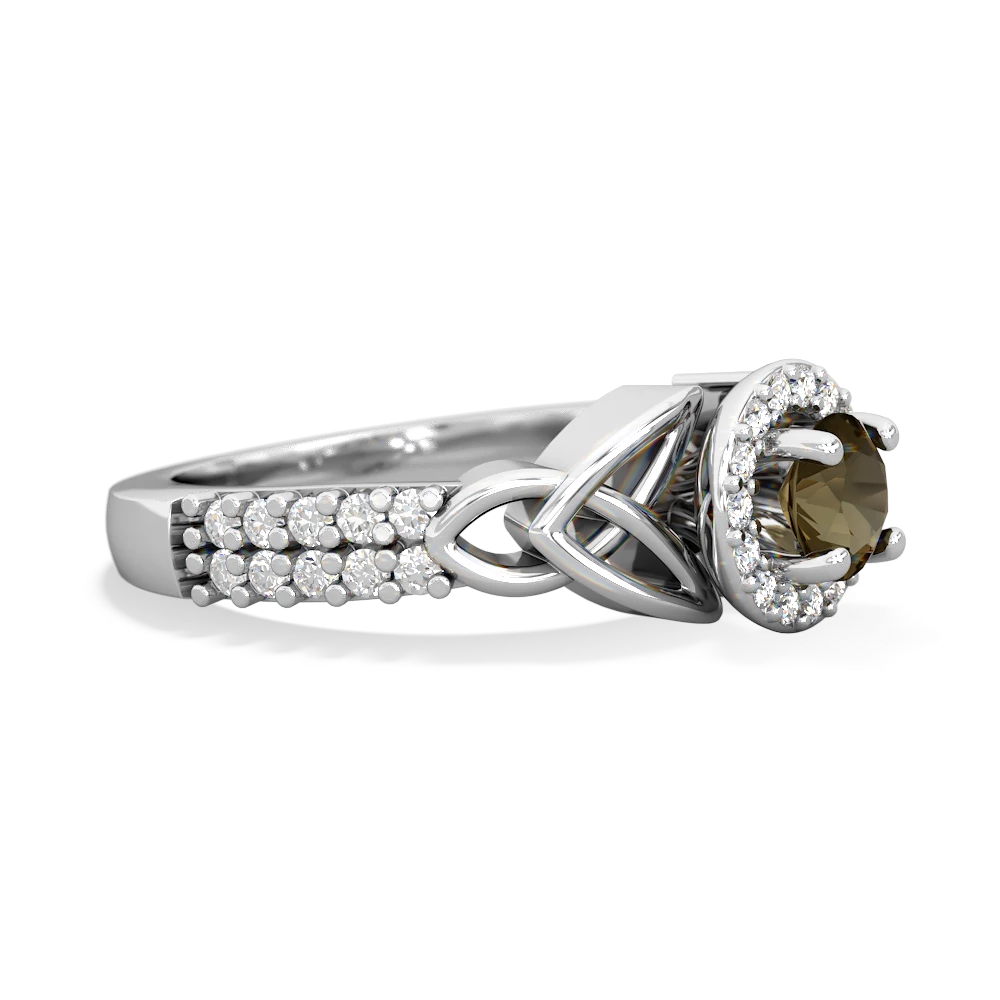 Smoky Quartz Celtic Knot Halo 14K White Gold ring R26445RH