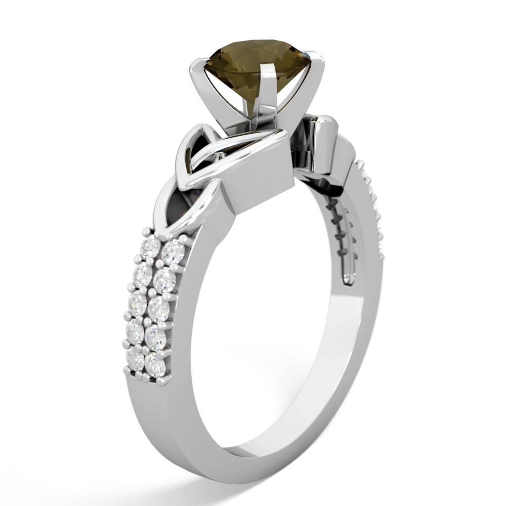 Smoky Quartz Celtic Knot 6Mm Round Engagement 14K White Gold ring R26446RD