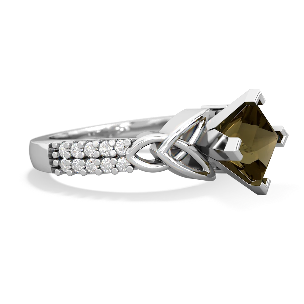 Smoky Quartz Celtic Knot 6Mm Princess Engagement 14K White Gold ring R26446SQ