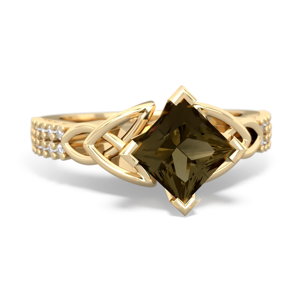 Smoky Quartz Celtic Knot 6Mm Princess Engagement 14K Yellow Gold ring R26446SQ