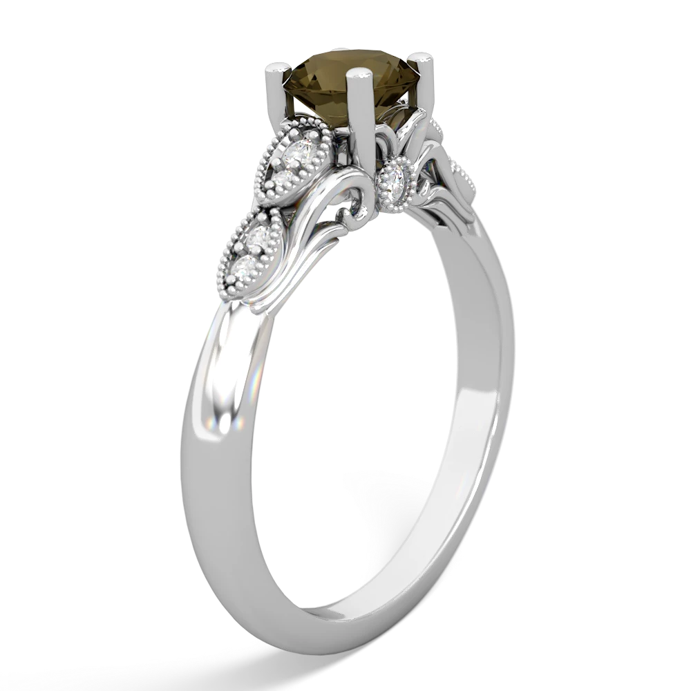 Smoky Quartz Antique Elegance 14K White Gold ring R3100