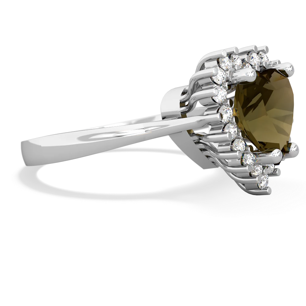 Smoky Quartz Sparkling Halo Heart 14K White Gold ring R0391