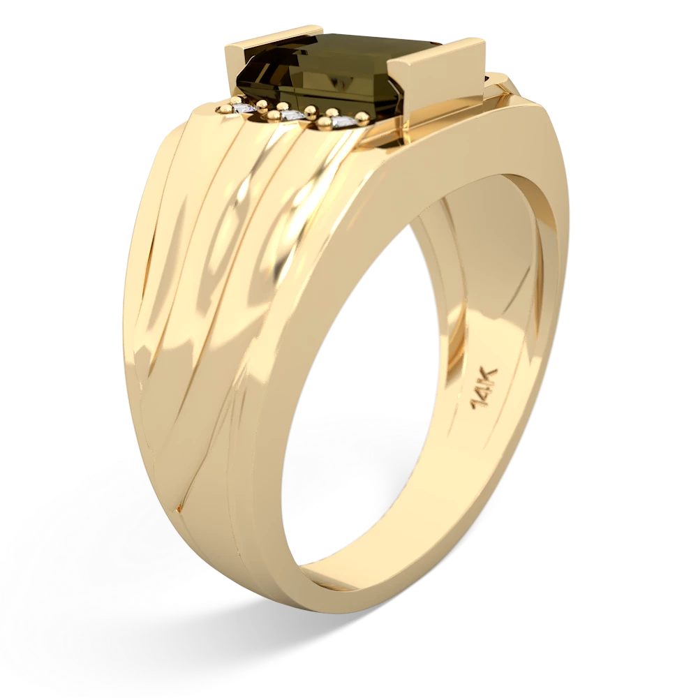 Smoky Quartz Men's 9X7mm Emerald-Cut 14K Yellow Gold ring R1835