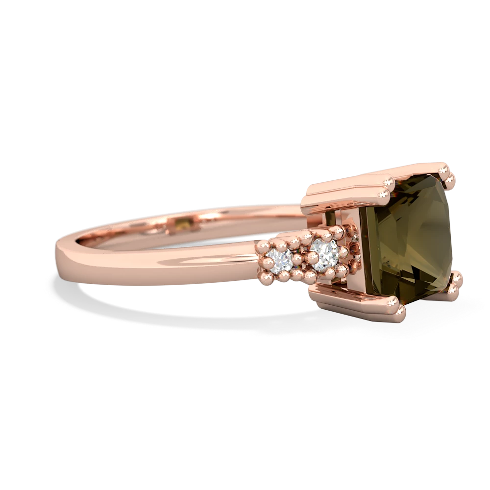 Smoky Quartz Art Deco Princess 14K Rose Gold ring R2014