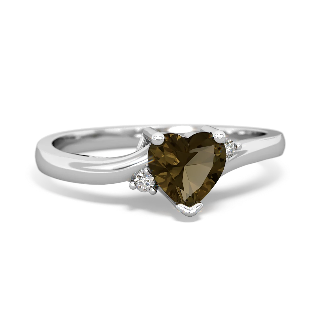 Smoky Quartz Delicate Heart 14K White Gold ring R0203