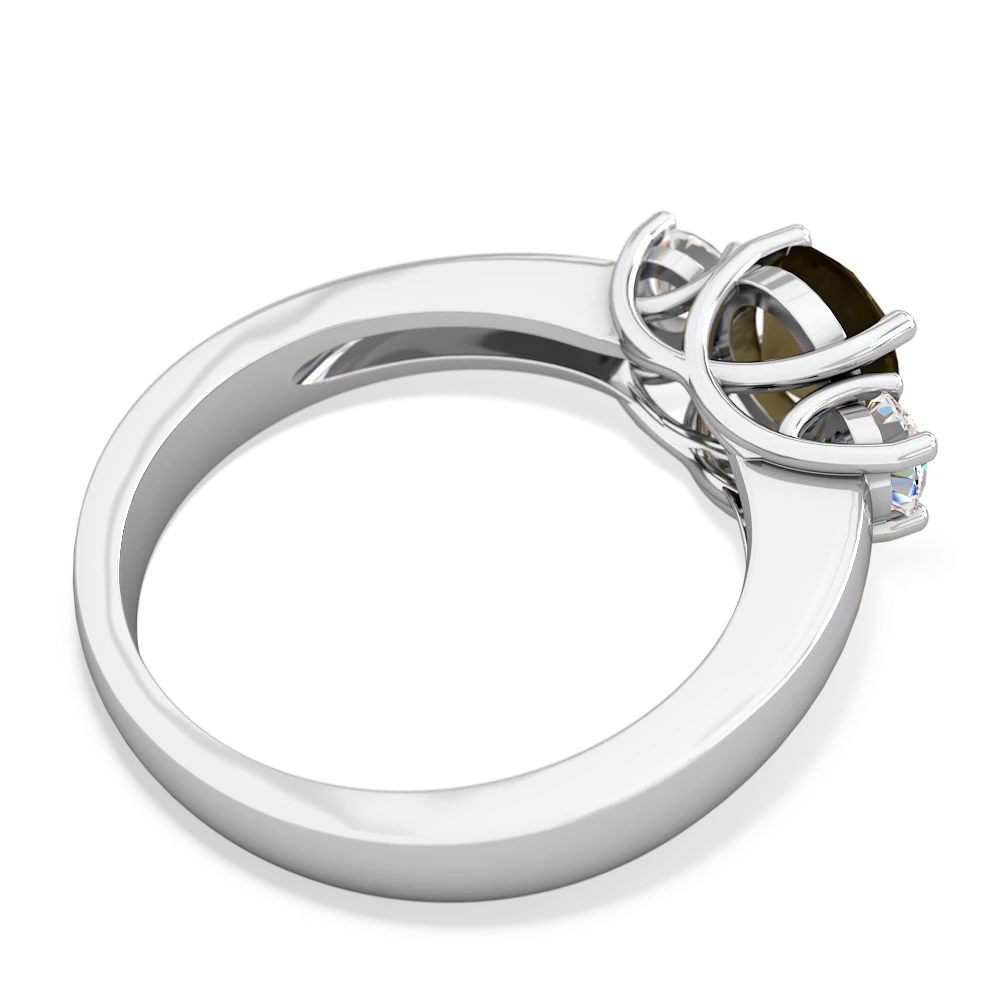 Smoky Quartz Diamond Three Stone Round Trellis 14K White Gold ring R4018