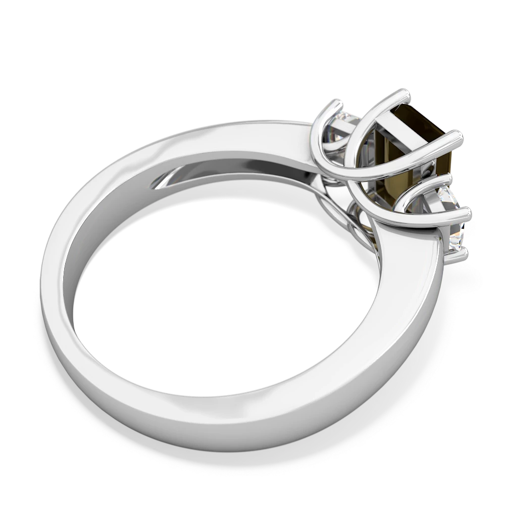 Smoky Quartz Diamond Three Stone Emerald-Cut Trellis 14K White Gold ring R4021