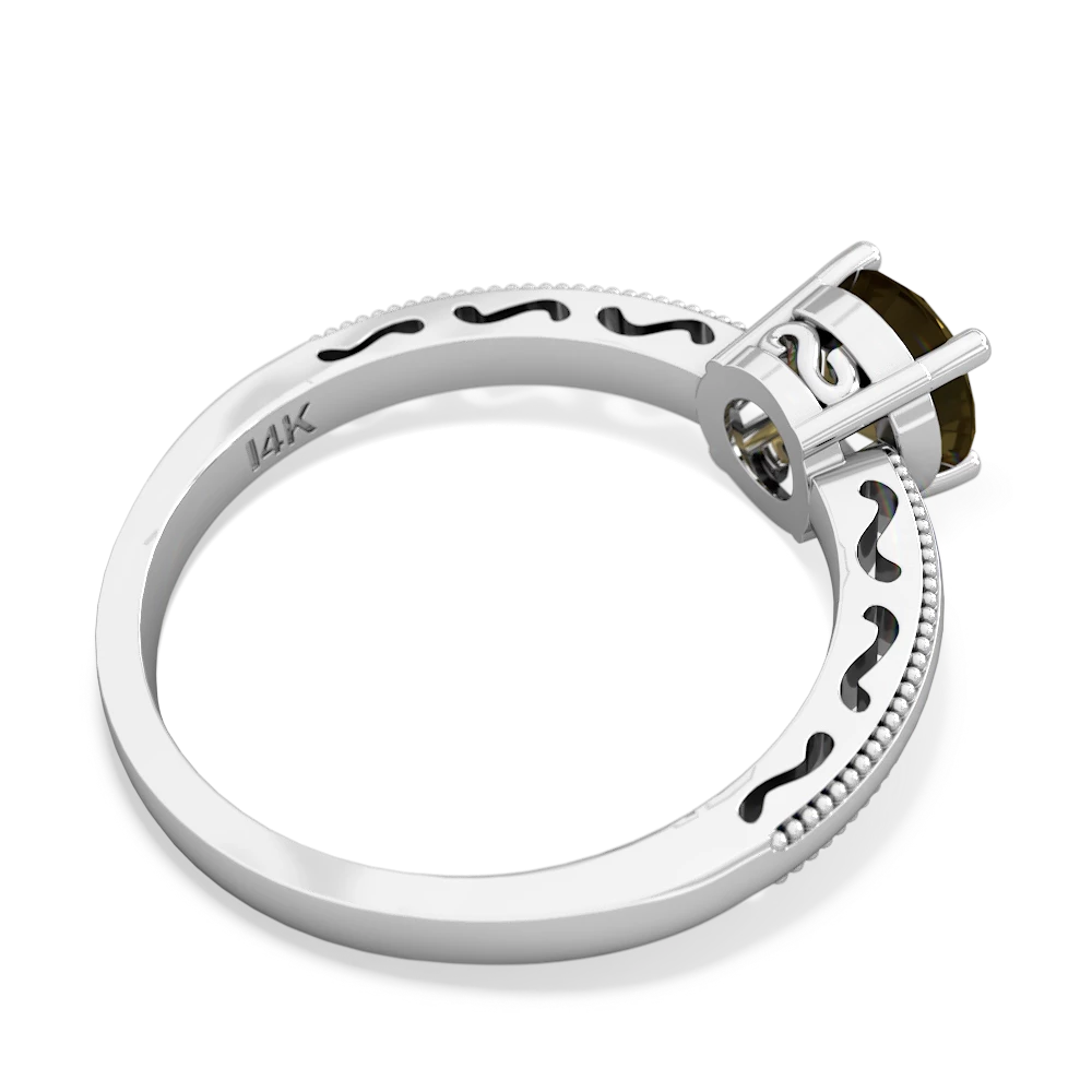 Smoky Quartz Milgrain Filigree 14K White Gold ring R5090