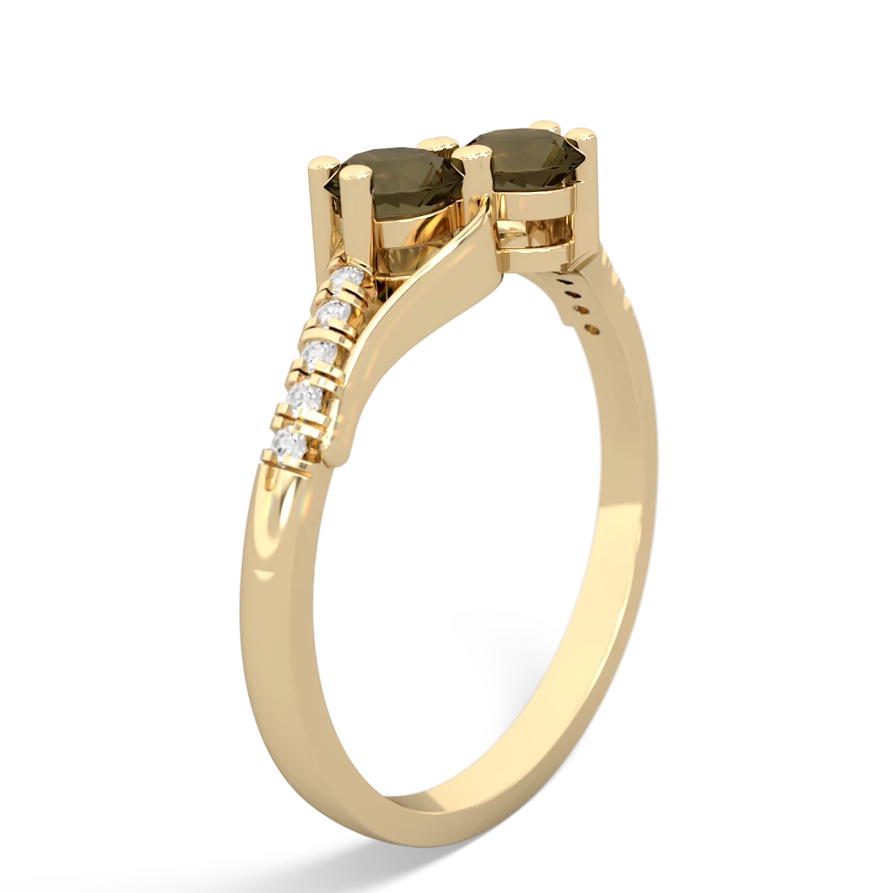 Smoky Quartz Infinity Pave Two Stone 14K Yellow Gold ring R5285