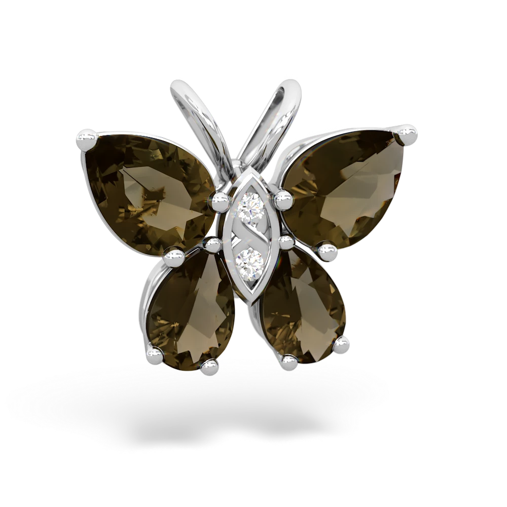 Smoky Quartz Butterfly 14K White Gold pendant P2215