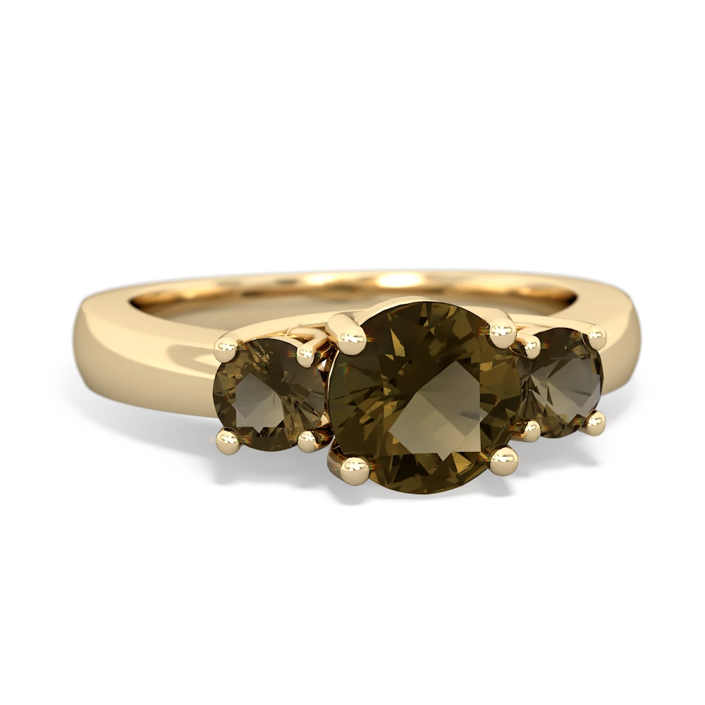 Peridot Three Stone Round Trellis 14K Yellow Gold ring R4018