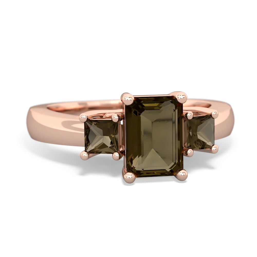Peridot Three Stone Emerald-Cut Trellis 14K Rose Gold ring R4021