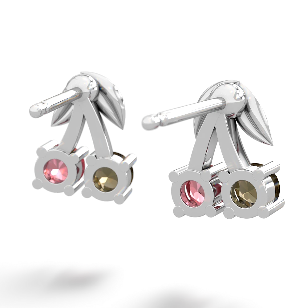 Smoky Quartz Sweet Cherries 14K White Gold earrings E7001