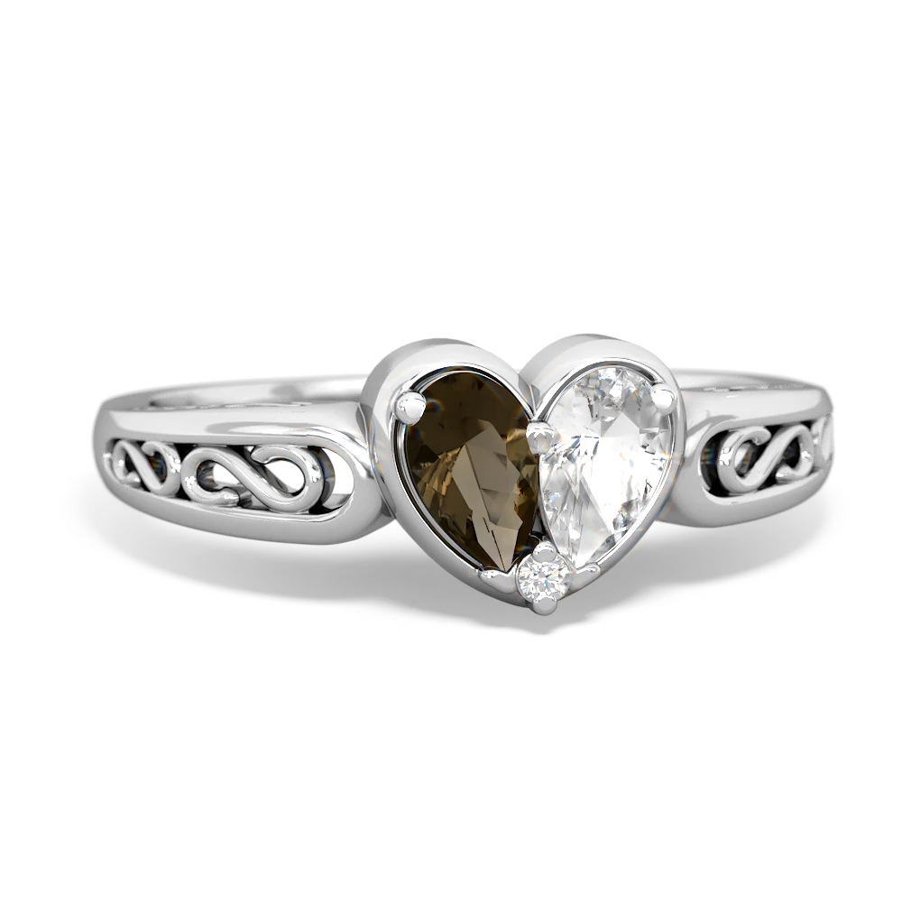 Smoky Quartz Filligree 'One Heart' 14K White Gold ring R5070