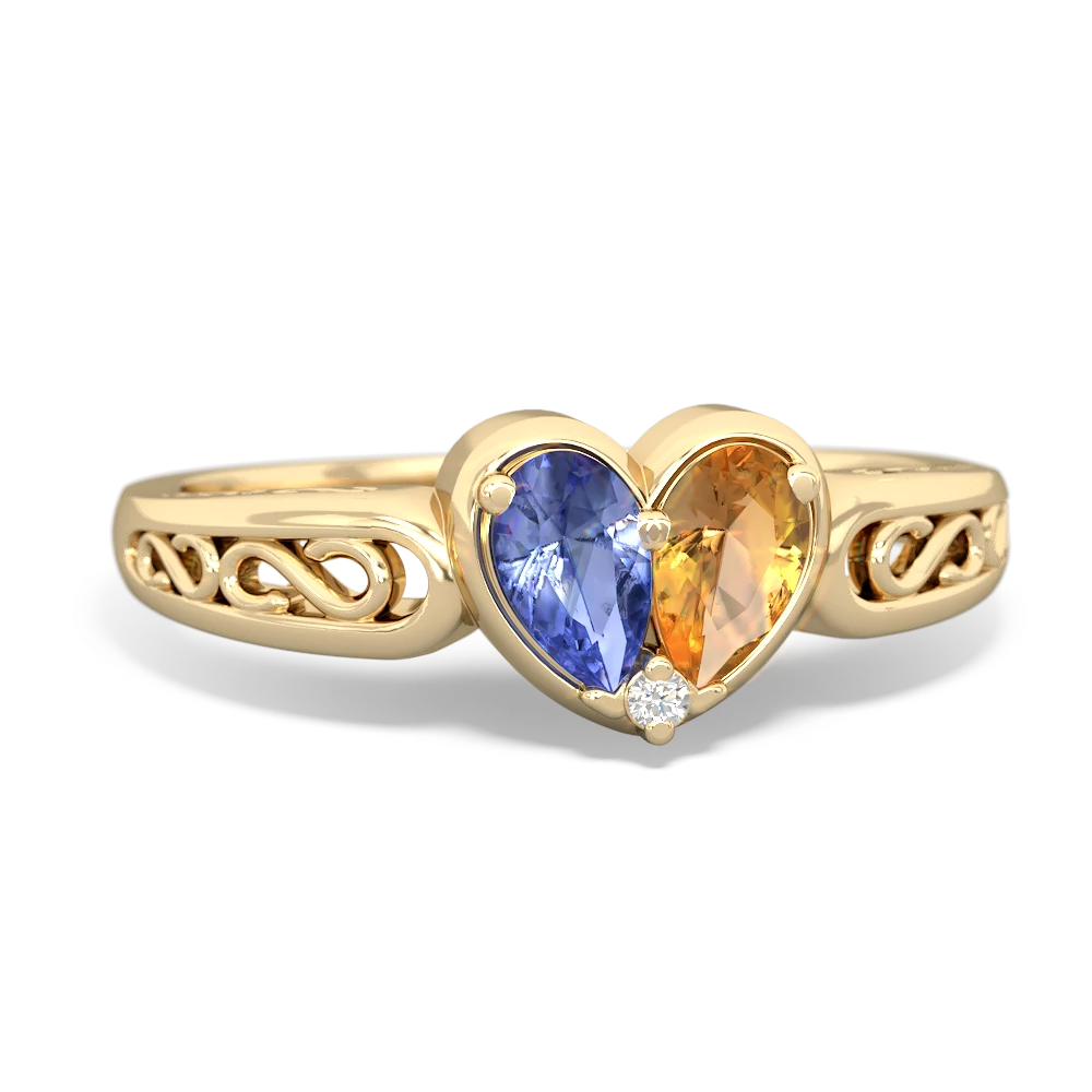 Tanzanite Filligree 'One Heart' 14K Yellow Gold ring R5070