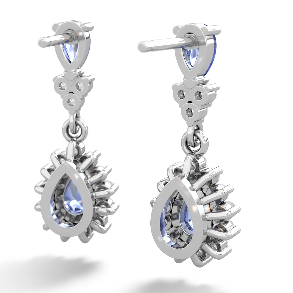 Tanzanite Halo Pear Dangle 14K White Gold earrings E1882