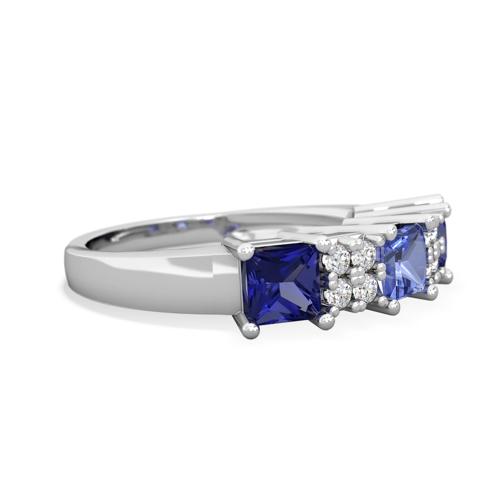 Tanzanite Three Stone Diamond Cluster 14K White Gold ring R2592