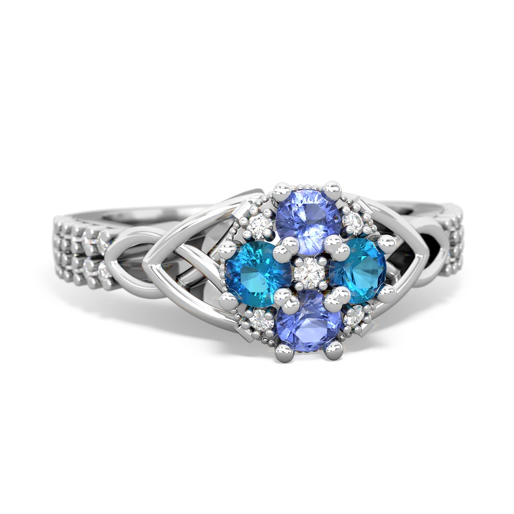 Tanzanite Celtic Knot Cluster Engagement 14K White Gold ring R26443RD