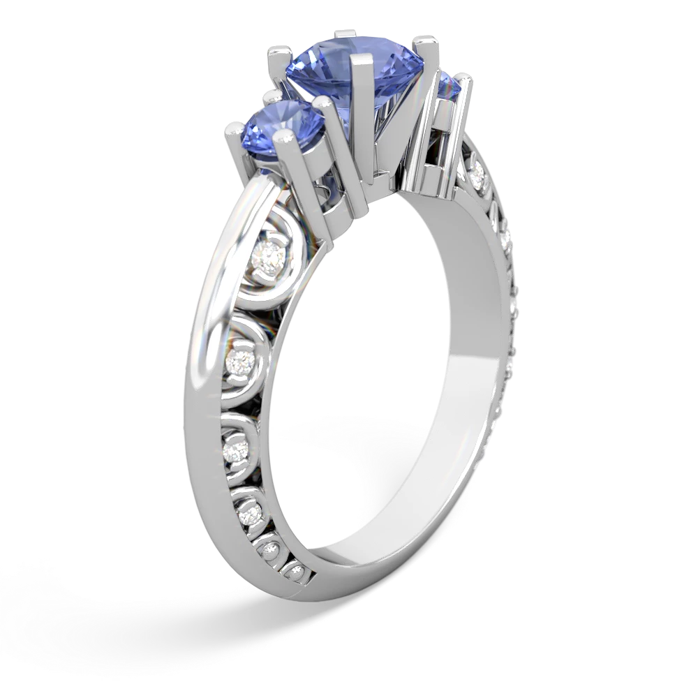 Tanzanite Art Deco Eternal Embrace Engagement 14K White Gold ring C2003