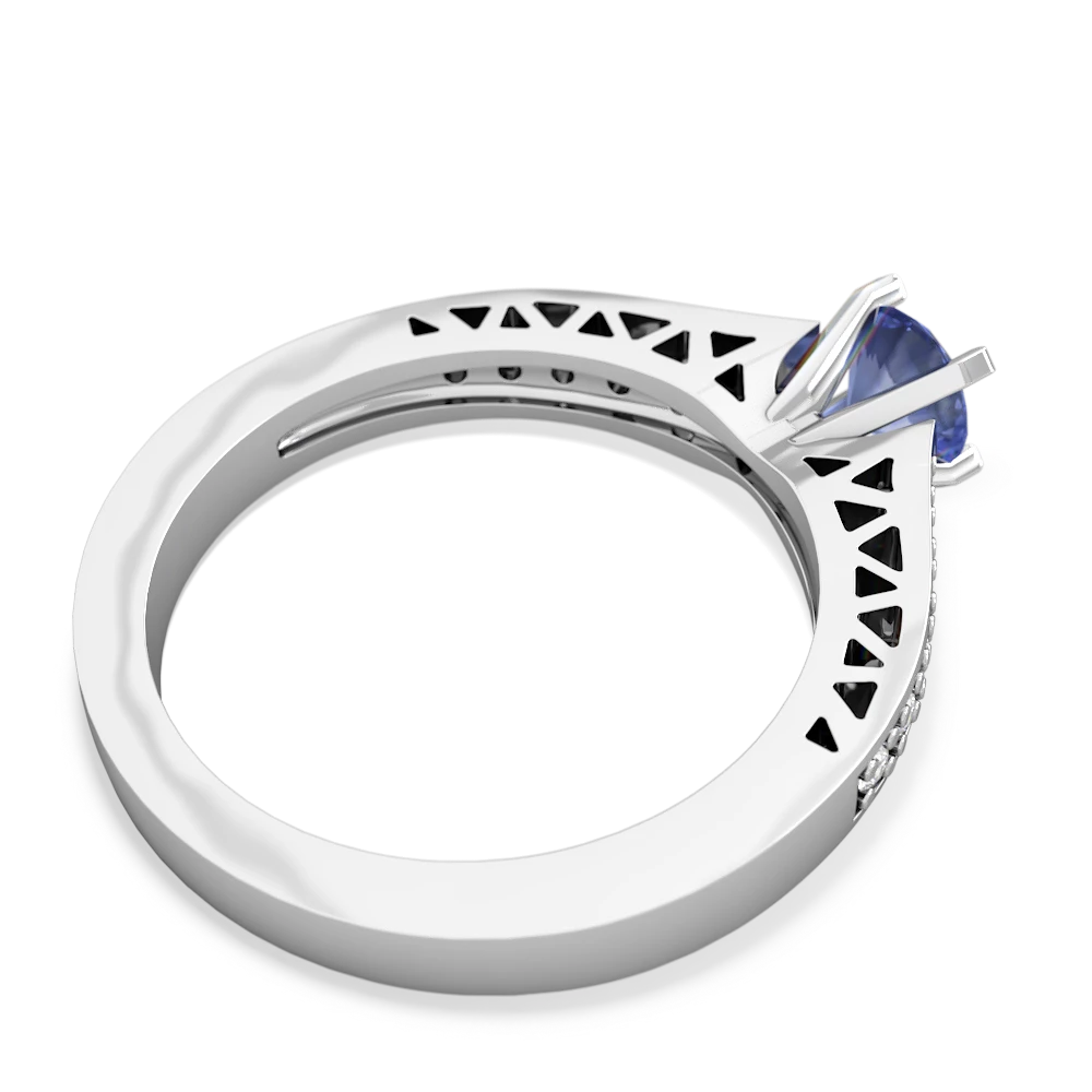 Tanzanite Art Deco Engagement 5Mm Round 14K White Gold ring R26355RD