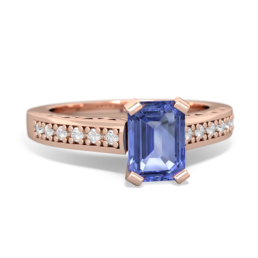 Tanzanite Art Deco Engagement 7X5mm Emerald-Cut 14K Rose Gold ring R26357EM