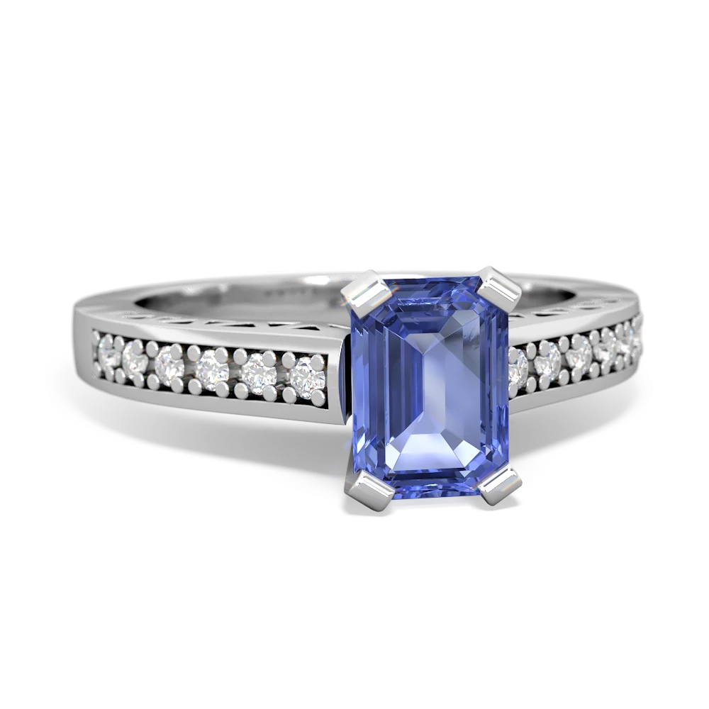 Tanzanite Art Deco Engagement 7X5mm Emerald-Cut 14K White Gold ring R26357EM